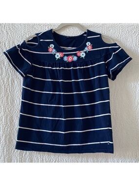 Nautica Striped Short Sleeve Floral Print Blouse